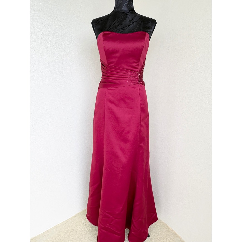Alfred Angelo Strapless Satin‎ Gown Size 10 Wine Red